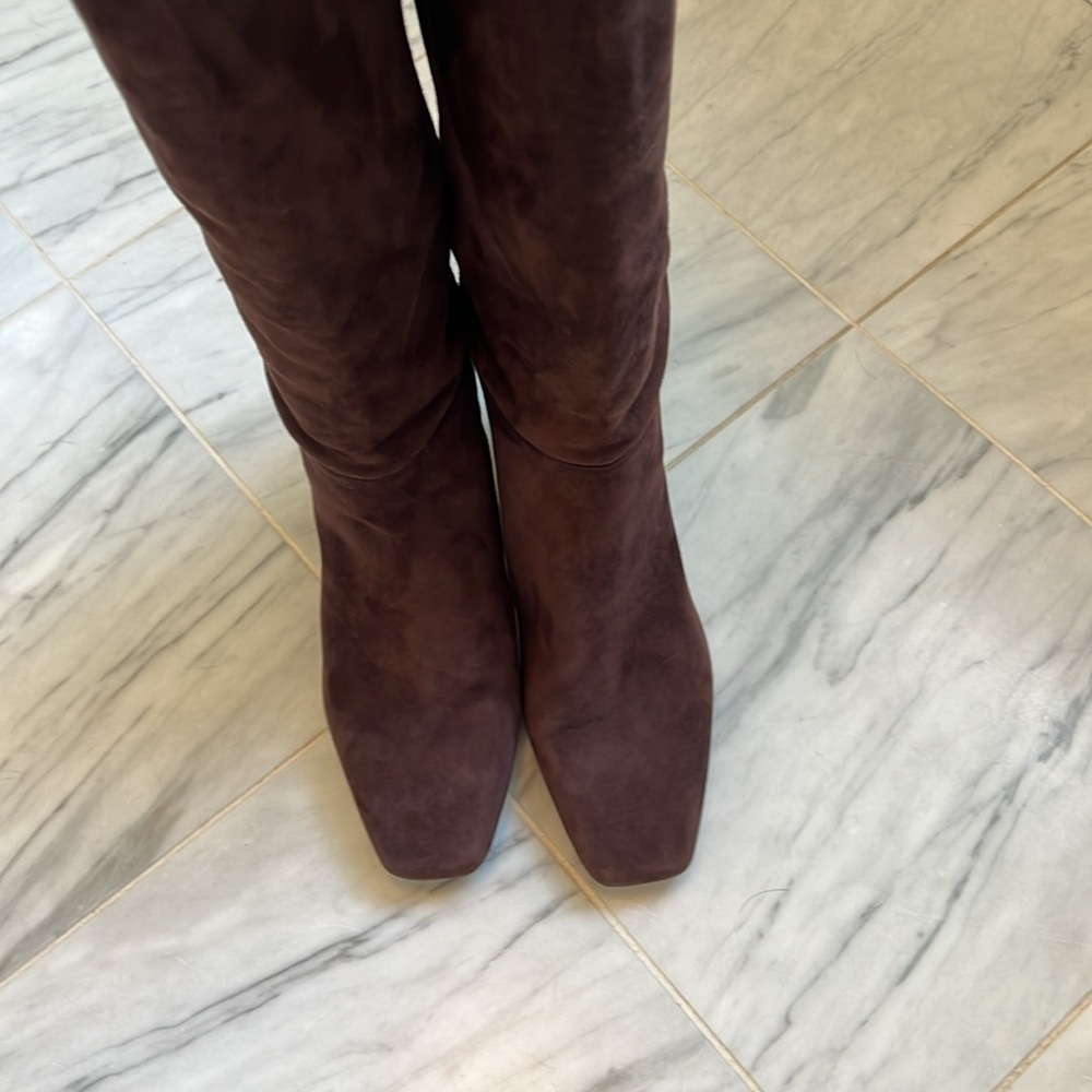 J McLaughlin rich chocolate brown suede tall boots. Size 10.